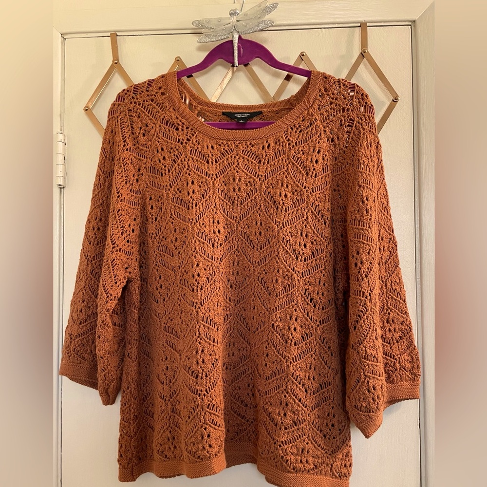 Simple Vera Wang Rust Cotton Crochet Sweater Sz L
